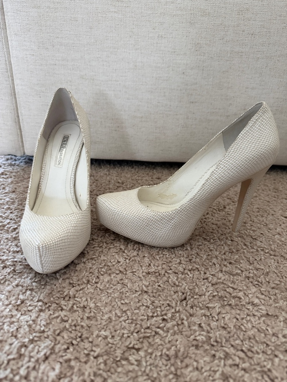 BCBGeneration Cream Textured Pointed-Toe Pumps - Picture 2 of 6